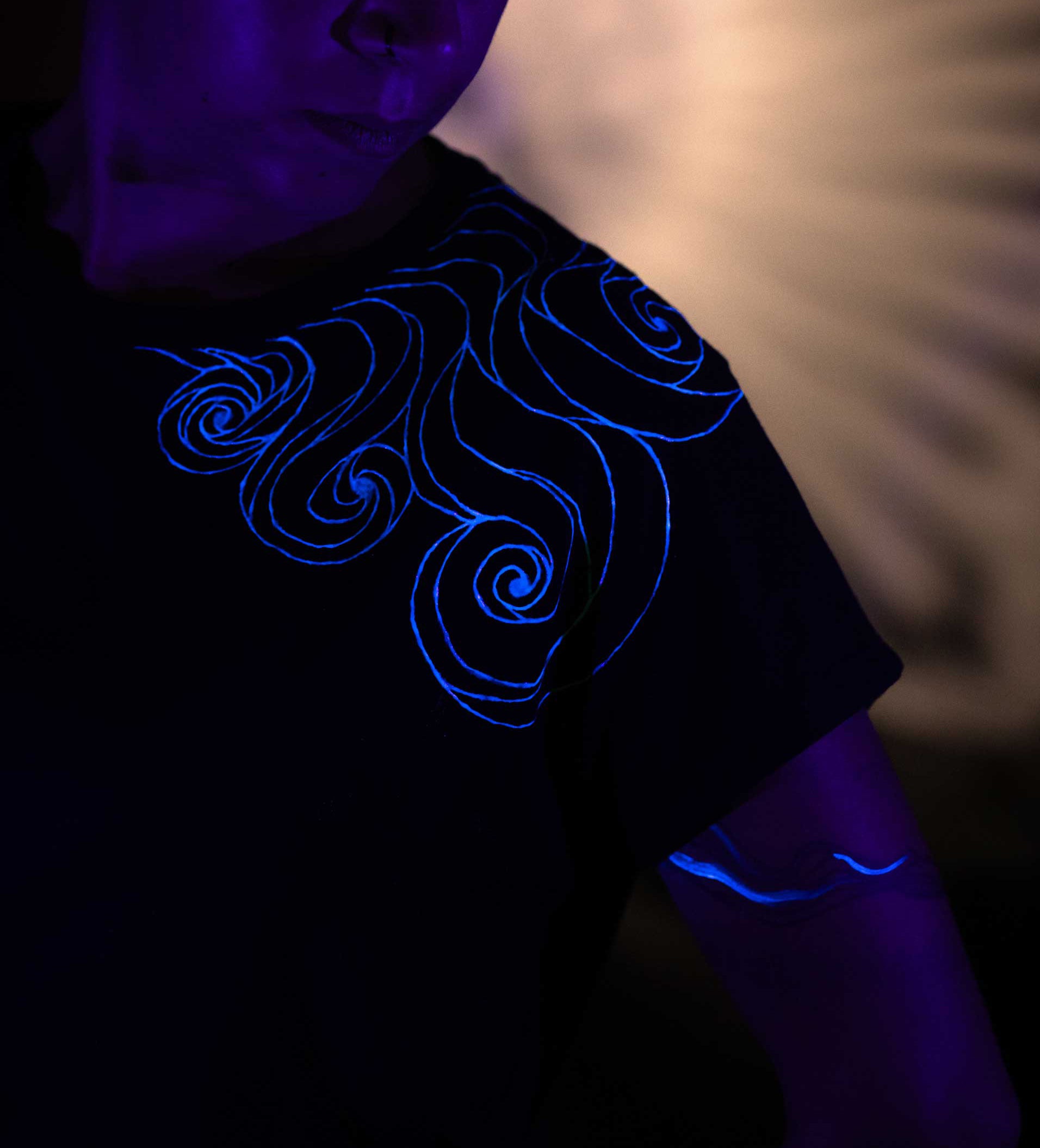 Black T-Shirt – Blue Neon Line Art (One of a Kind) - Crystel Samia Universe
