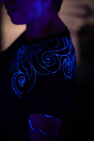Black T-Shirt – Blue Neon Line Art (One of a Kind) - Crystel Samia Universe