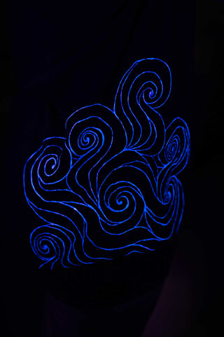 Black T-Shirt – Blue Neon Line Art (One of a Kind) - Crystel Samia Universe