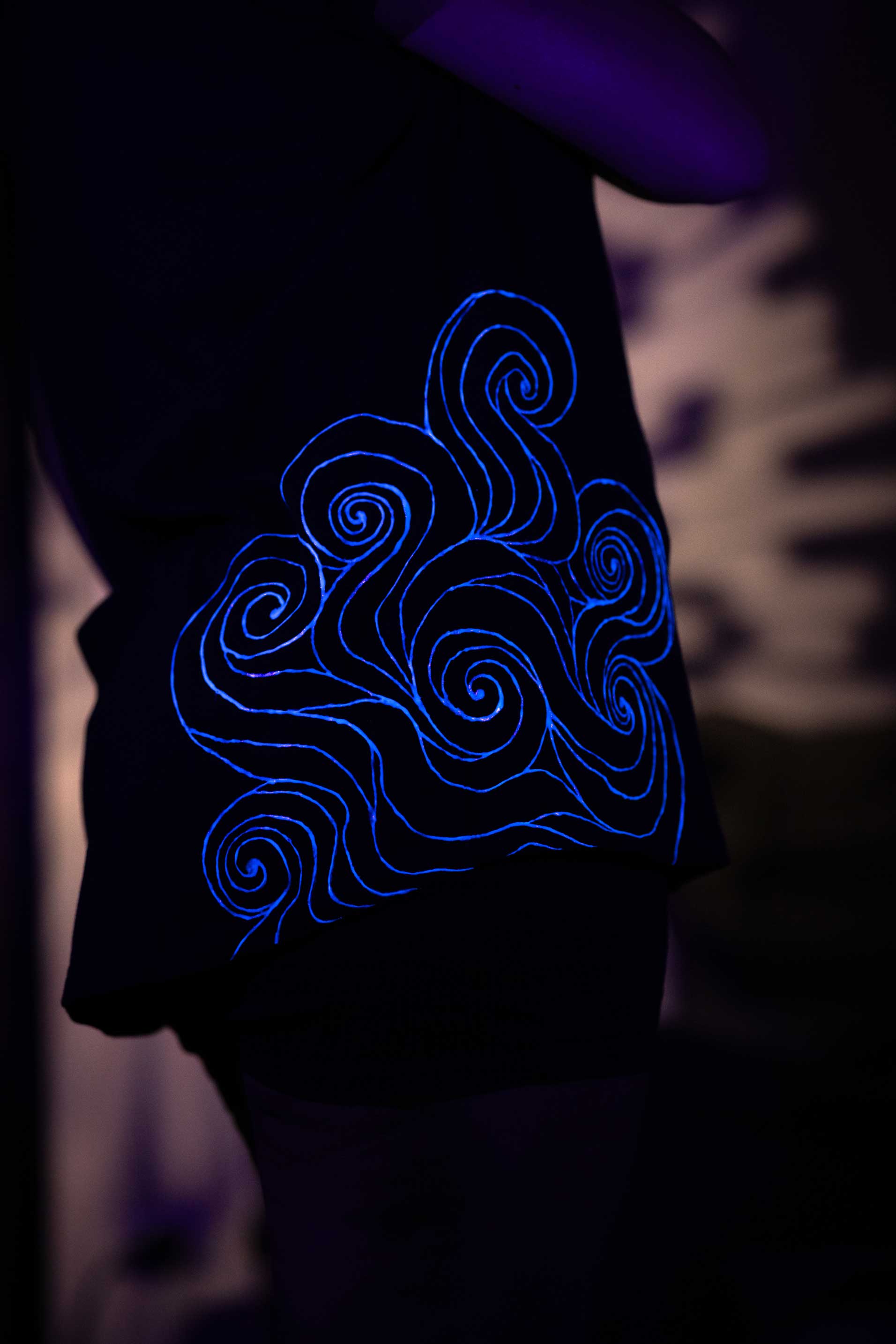 Black T-Shirt – Blue Neon Line Art (One of a Kind) - Crystel Samia Universe