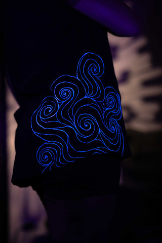 Black T-Shirt – Blue Neon Line Art (One of a Kind) - Crystel Samia Universe