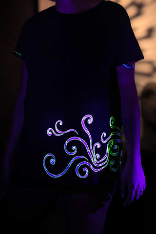 Black T-Shirt  – White Neon Line Art (One of a Kind) - Crystel Samia Universe