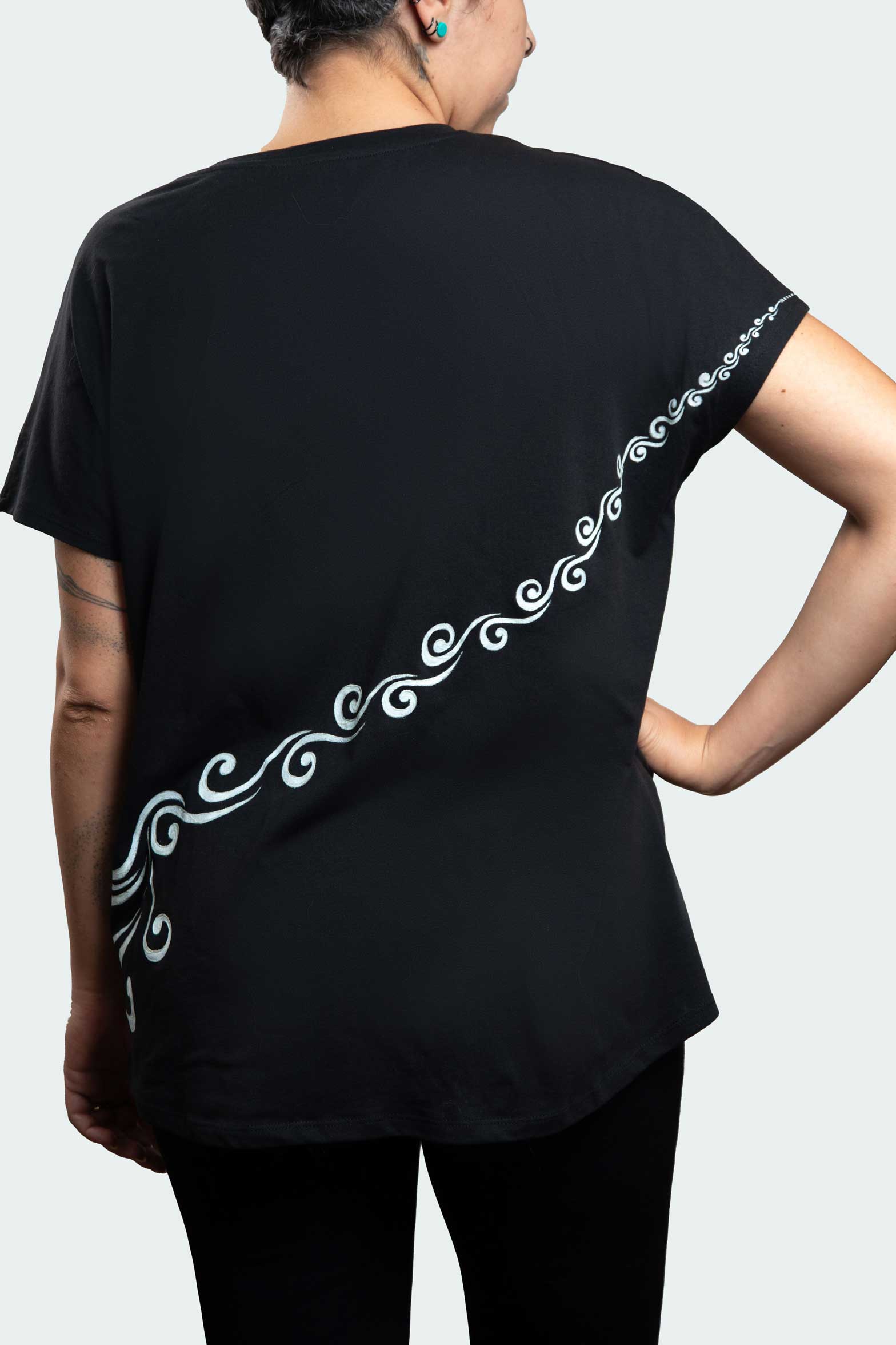 Black T-Shirt  – White Neon Line Art (One of a Kind) - Crystel Samia Universe