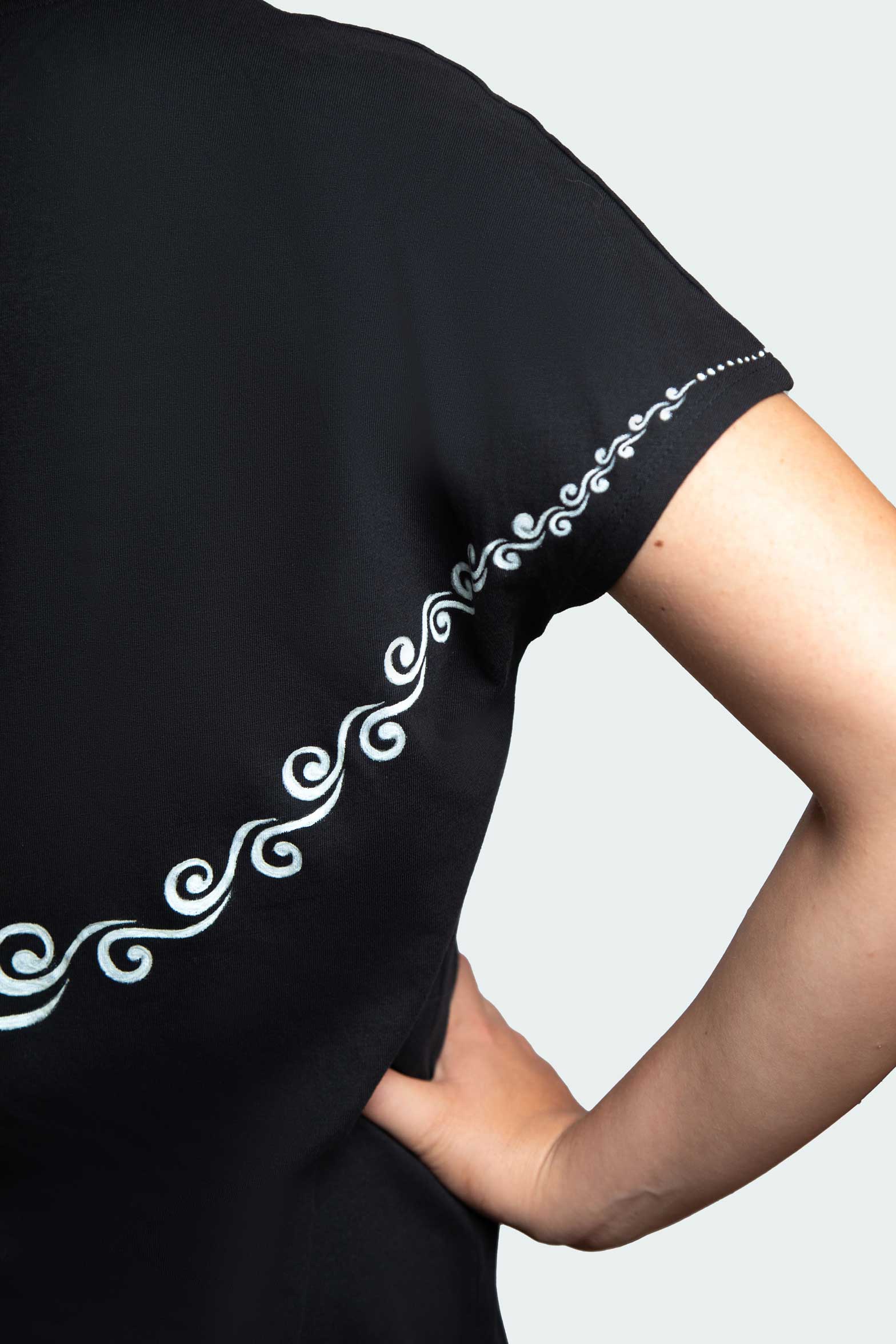 Black T-Shirt  – White Neon Line Art (One of a Kind) - Crystel Samia Universe