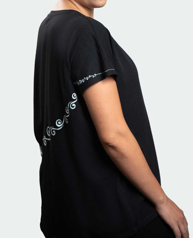 Black T-Shirt  – White Neon Line Art (One of a Kind) - Crystel Samia Universe