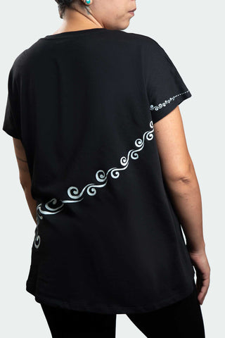 Black T-Shirt  – White Neon Line Art (One of a Kind) - Crystel Samia Universe