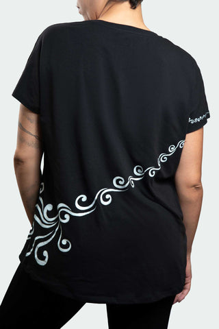 Black T-Shirt  – White Neon Line Art (One of a Kind) - Crystel Samia Universe