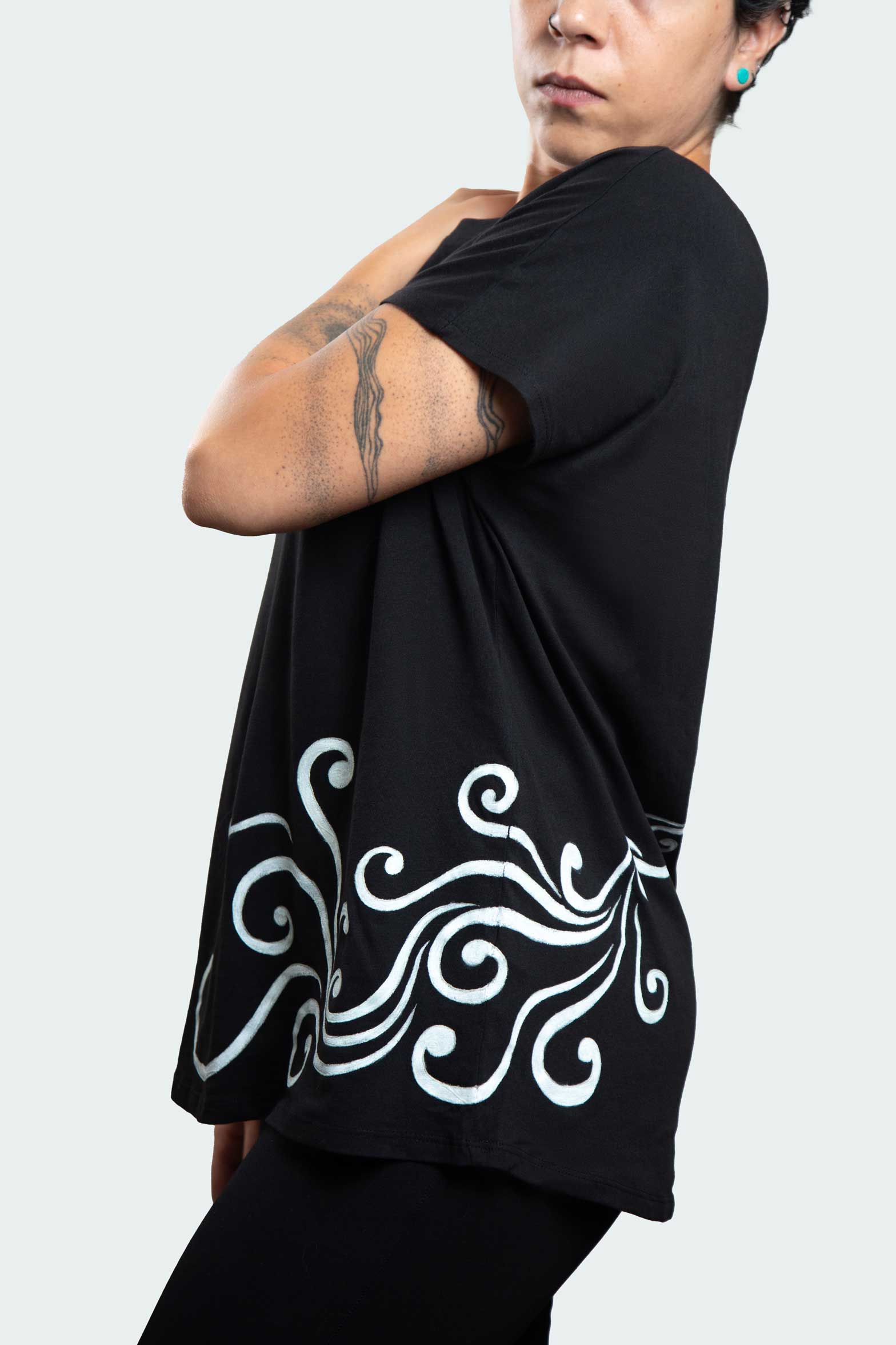 Black T-Shirt  – White Neon Line Art (One of a Kind) - Crystel Samia Universe