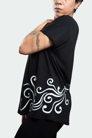 Black T-Shirt  – White Neon Line Art (One of a Kind) - Crystel Samia Universe