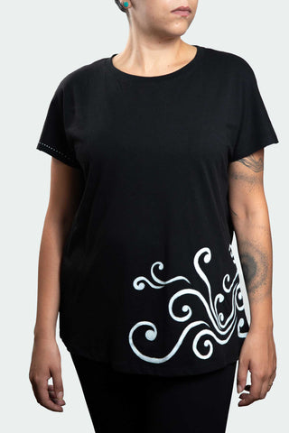 Black T-Shirt  – White Neon Line Art (One of a Kind) - Crystel Samia Universe