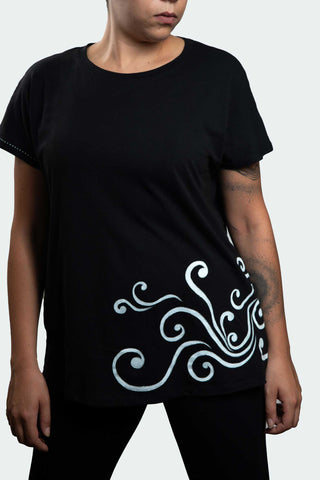 Black T-Shirt  – White Neon Line Art (One of a Kind) - Crystel Samia Universe