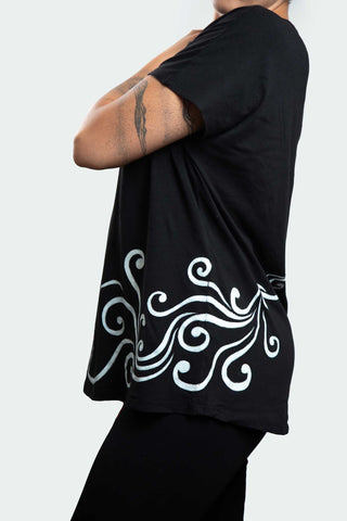 Black T-Shirt  – White Neon Line Art (One of a Kind) - Crystel Samia Universe