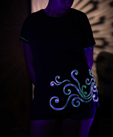 Black T-Shirt  – White Neon Line Art (One of a Kind) - Crystel Samia Universe