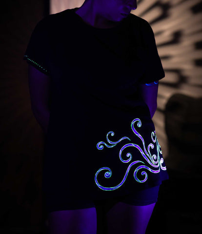 Black T-Shirt  – White Neon Line Art (One of a Kind) - Crystel Samia Universe