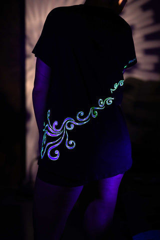 Black T-Shirt  – White Neon Line Art (One of a Kind) - Crystel Samia Universe