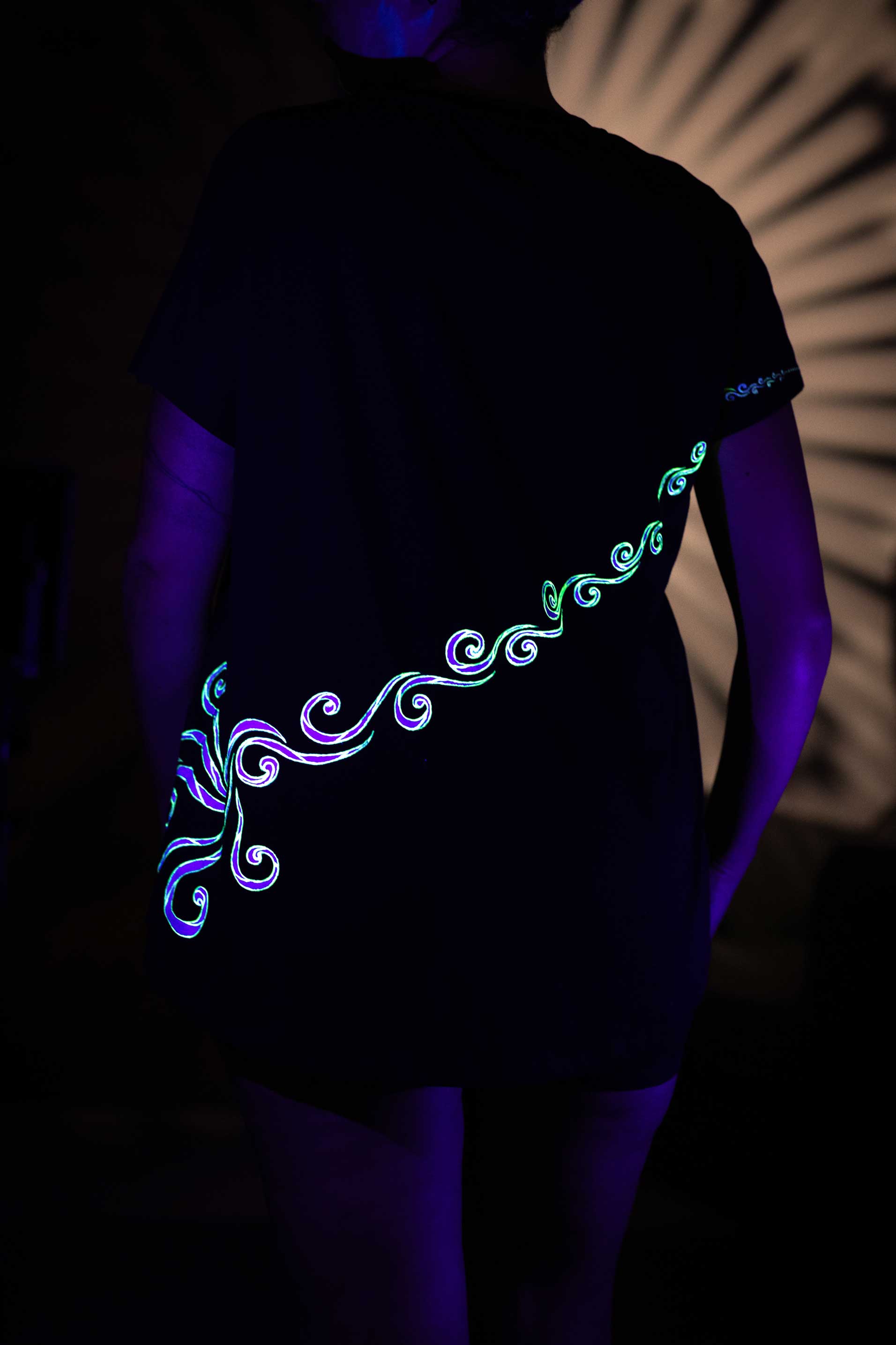 Black T-Shirt  – White Neon Line Art (One of a Kind) - Crystel Samia Universe