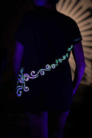 Black T-Shirt  – White Neon Line Art (One of a Kind) - Crystel Samia Universe