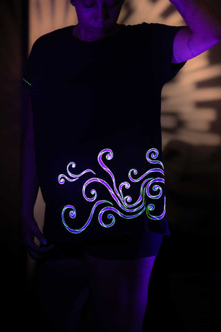 Black T-Shirt  – White Neon Line Art (One of a Kind) - Crystel Samia Universe