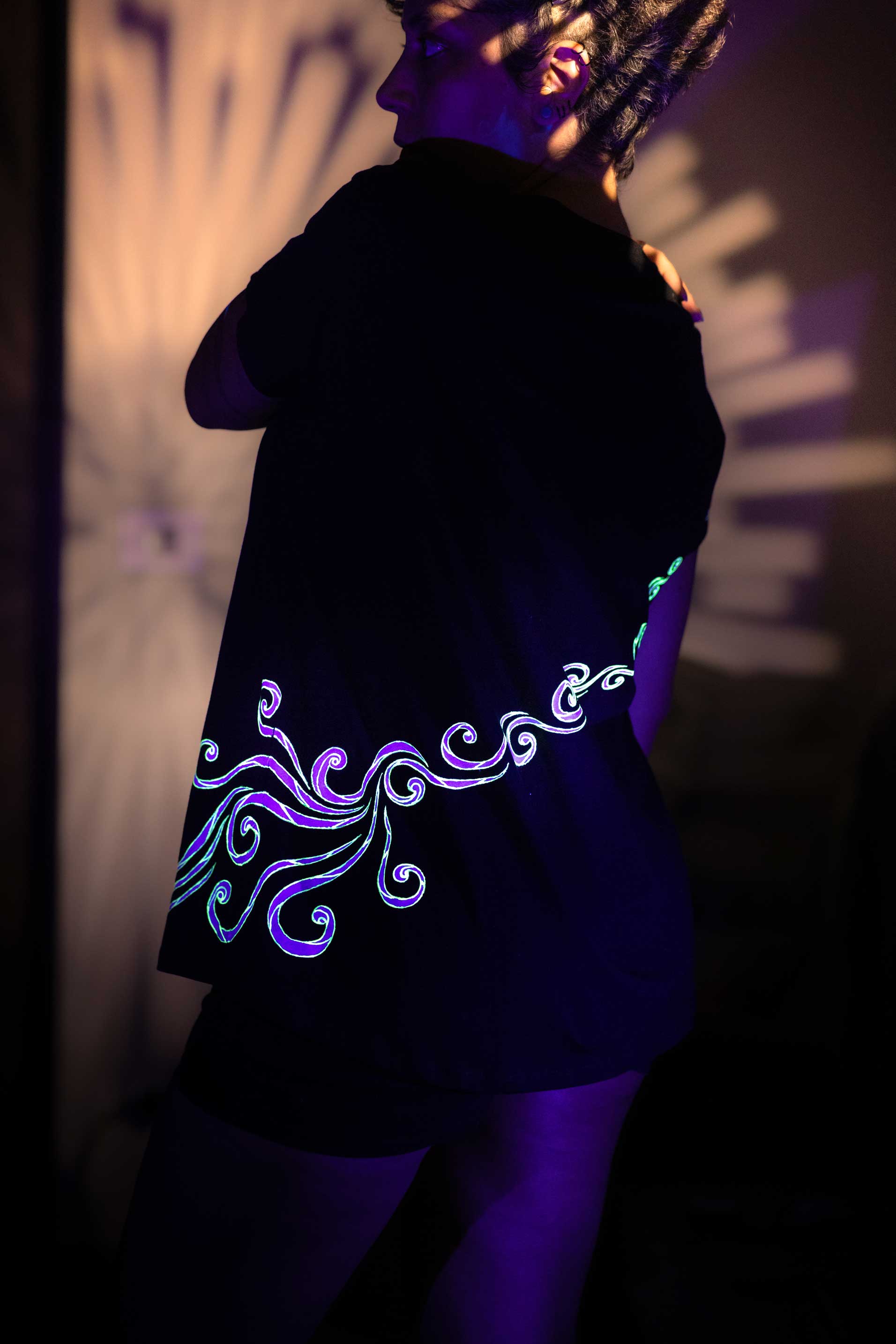 Black T-Shirt  – White Neon Line Art (One of a Kind) - Crystel Samia Universe