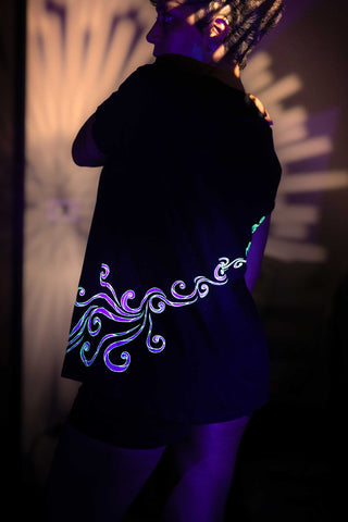 Black T-Shirt  – White Neon Line Art (One of a Kind) - Crystel Samia Universe