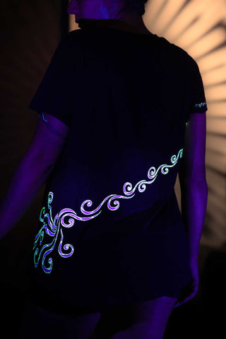 Black T-Shirt  – White Neon Line Art (One of a Kind) - Crystel Samia Universe