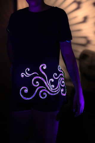 Black T-Shirt  – White Neon Line Art (One of a Kind) - Crystel Samia Universe