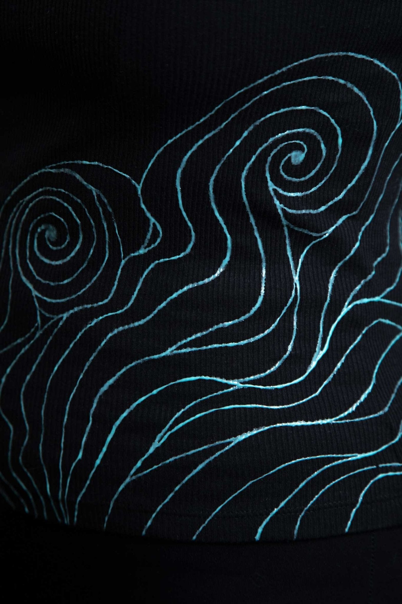 Black I - Shirt – Blue Neon Line Art (One of a Kind) - Crystel Samia Universe - Apparel - 