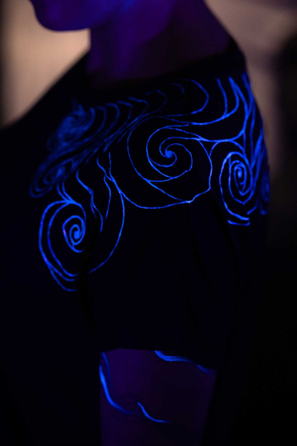 Black T-Shirt – Blue Neon Line Art (One of a Kind) - Crystel Samia Universe - Apparel - 