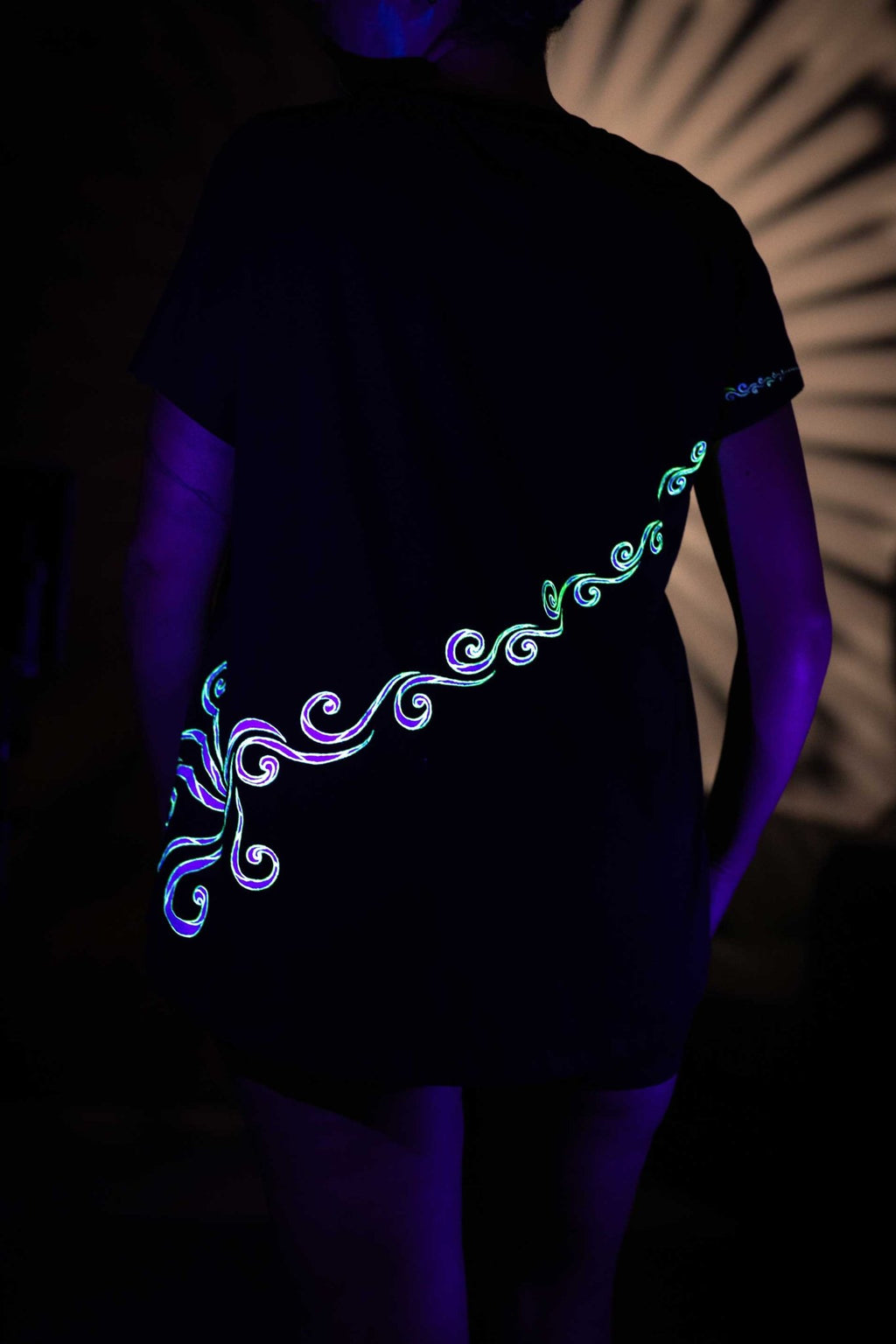 Black T-Shirt – White Neon Line Art (One of a Kind) - Crystel Samia Universe - Apparel - 