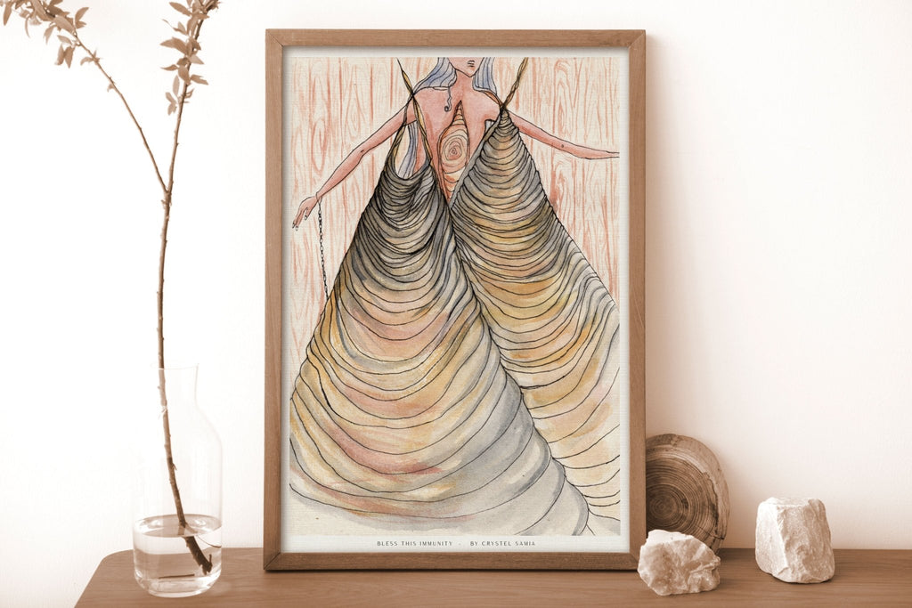 Bless This Immunity - Limited Print from Original Hand - Painted Watercolor and Ink on Recycled Paper - Crystel Samia Universe - Art Print - 
