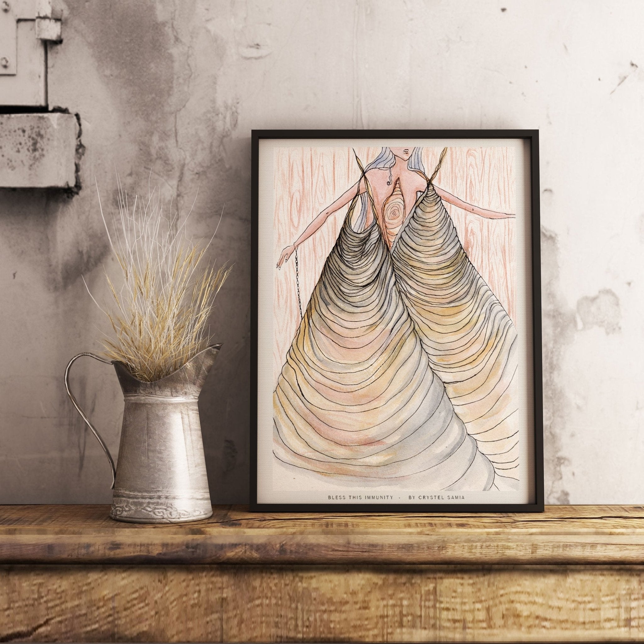 Bless This Immunity - Limited Print from Original Hand - Painted Watercolor and Ink on Recycled Paper - Crystel Samia Universe - Art Print - 