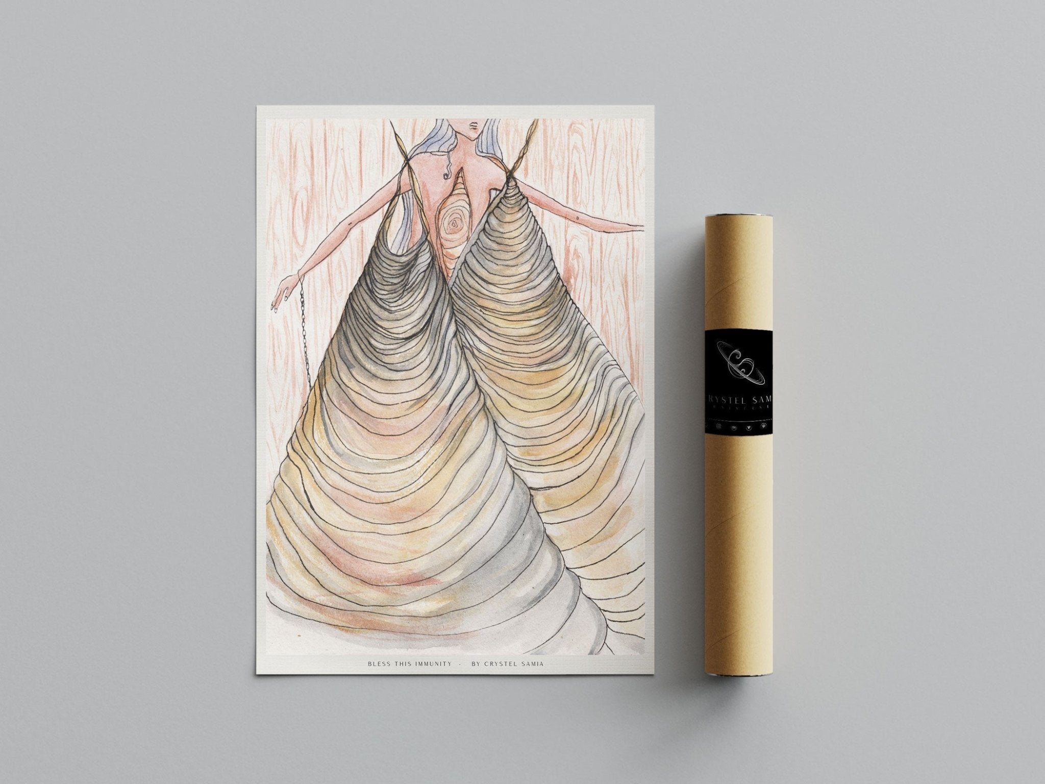 Bless This Immunity - Limited Print from Original Hand - Painted Watercolor and Ink on Recycled Paper - Crystel Samia Universe - Art Print - 