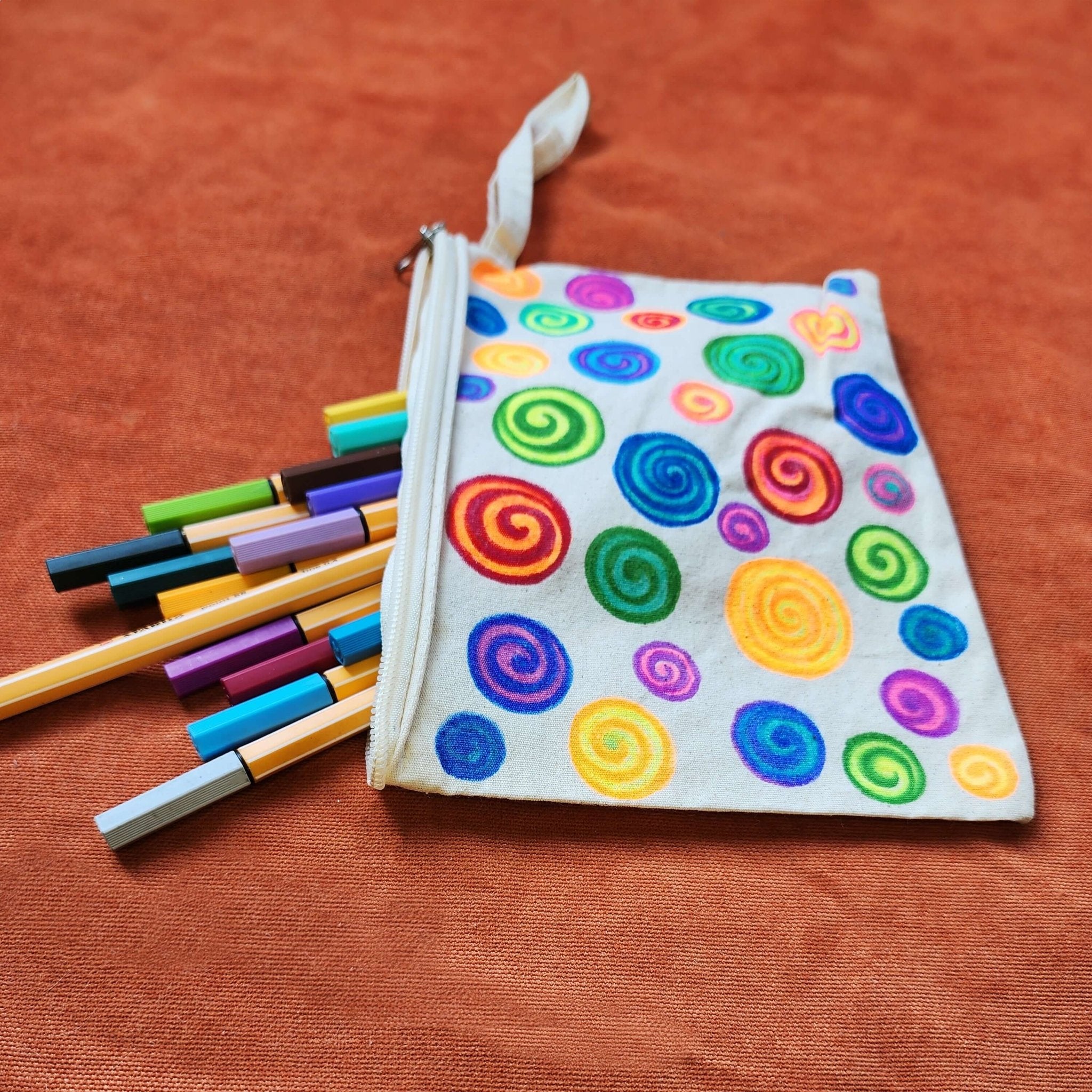 Candy - Hand Painted Zipper Pouch - linen bag, purse - Crystel Samia Universe - Linen Pouch - 