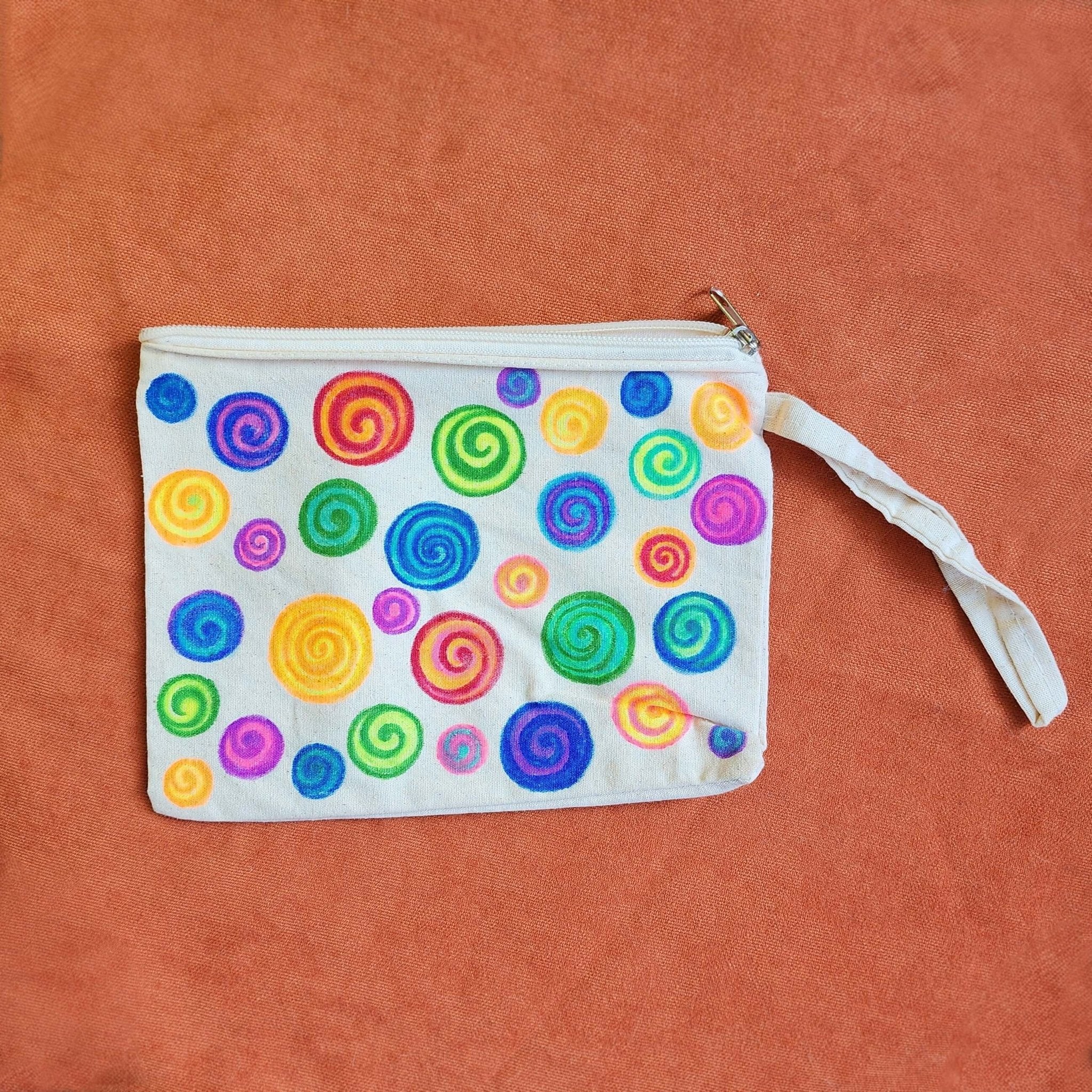 Candy - Hand Painted Zipper Pouch - linen bag, purse - Crystel Samia Universe - Linen Pouch - 