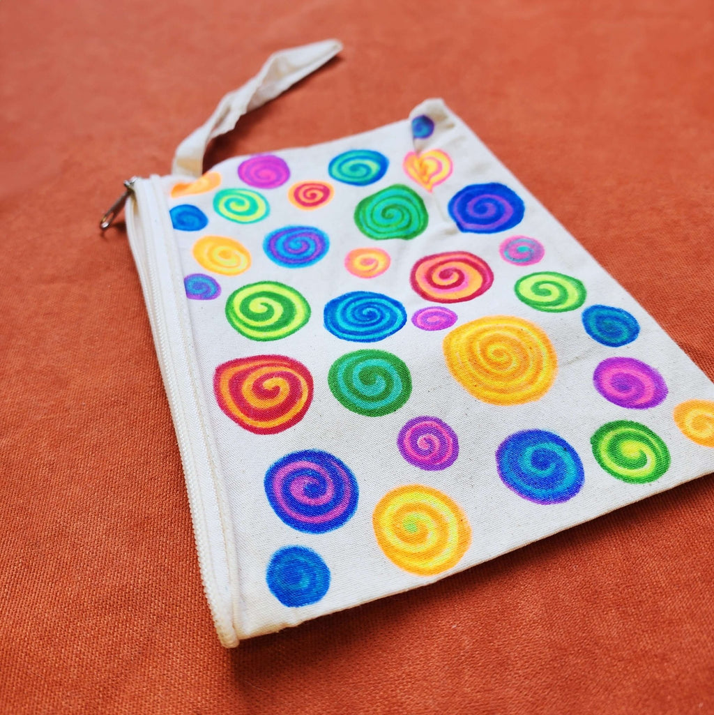 Candy - Hand Painted Zipper Pouch - linen bag, purse - Crystel Samia Universe - Linen Pouch - 