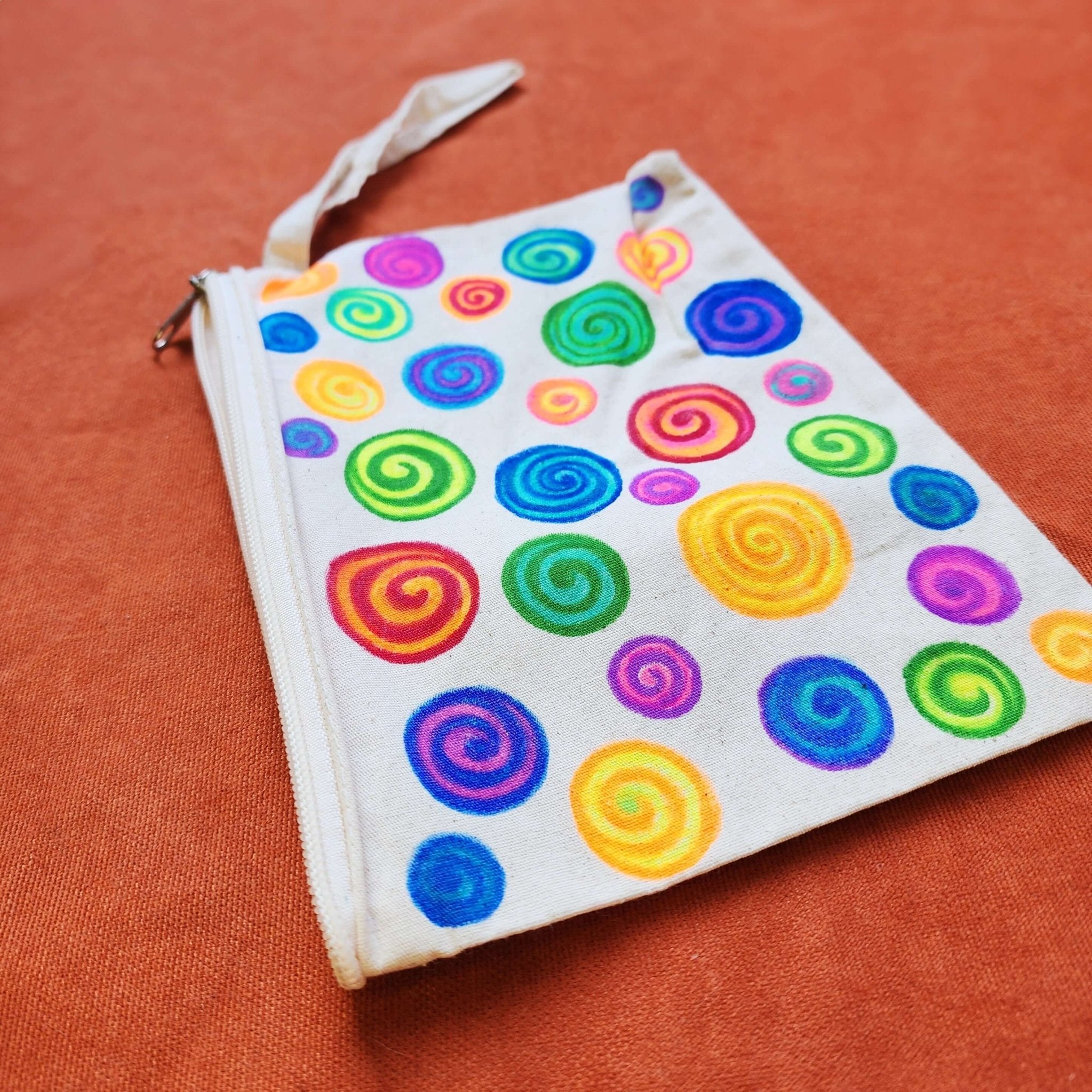 Candy - Hand Painted Zipper Pouch - linen bag, purse - Crystel Samia Universe - Linen Pouch - 