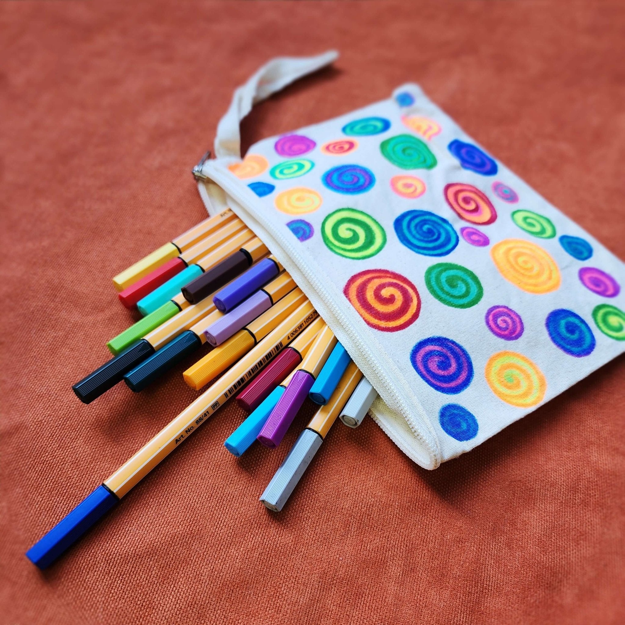 Candy - Hand Painted Zipper Pouch - linen bag, purse - Crystel Samia Universe - Linen Pouch - 