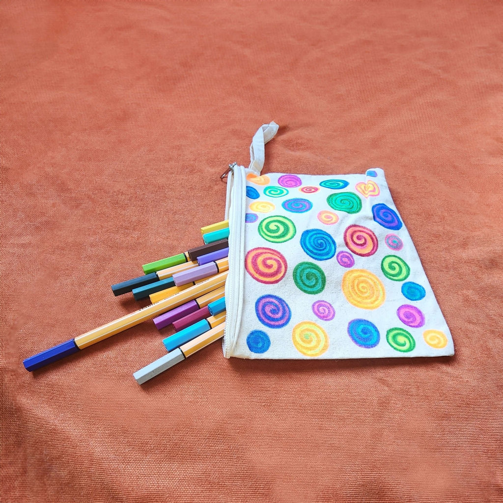 Candy - Hand Painted Zipper Pouch - linen bag, purse - Crystel Samia Universe - Linen Pouch - 