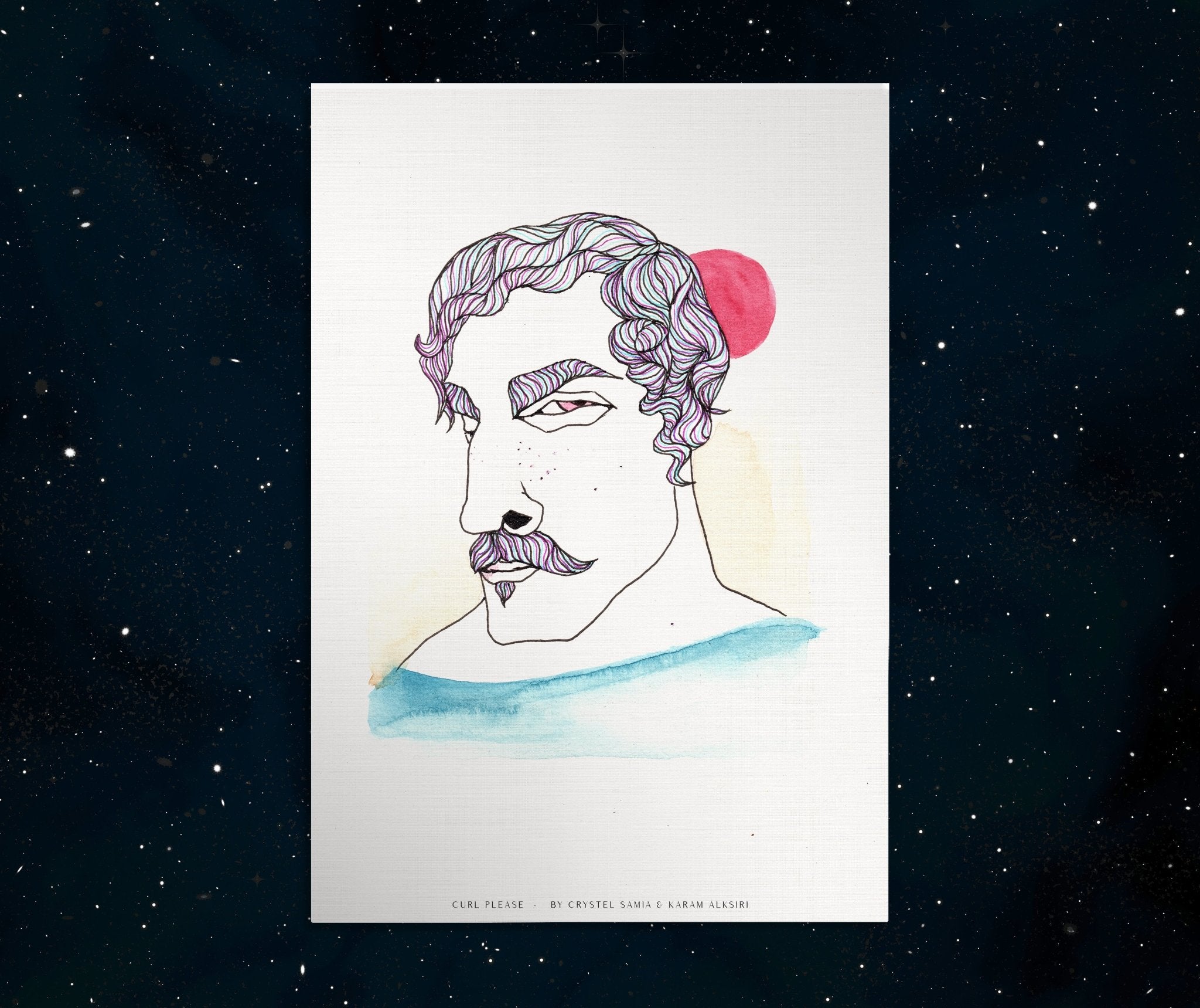 Curl Please: Limited Print from Original Hand - Painted Watercolor & Ink Artwork - Crystel Samia Universe - Art Print - 