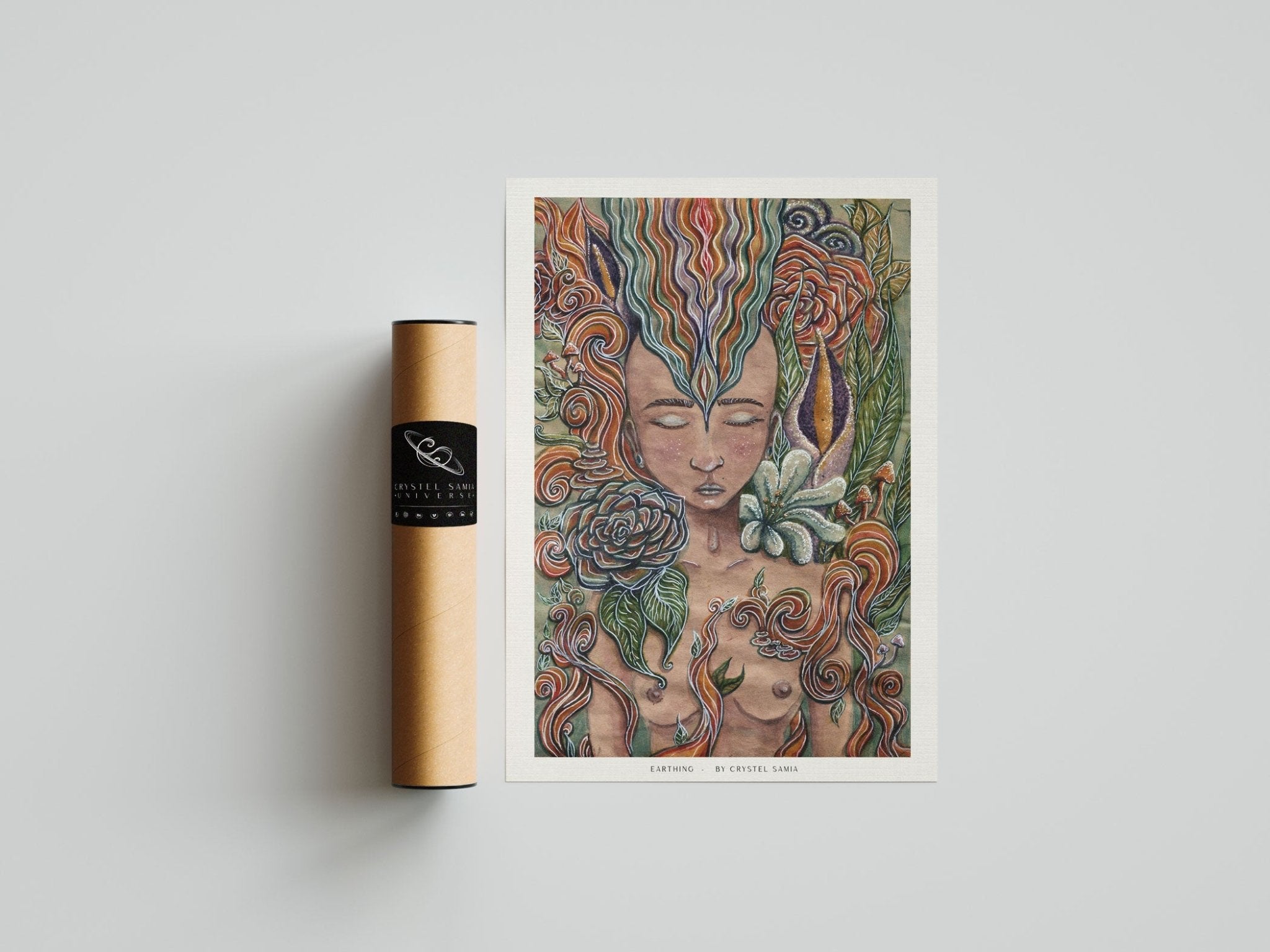 Earthing: Limited Prints from Original Hand - Painted watercolor on Paper | Canvas Paper Print - Crystel Samia Universe - Art Print - 