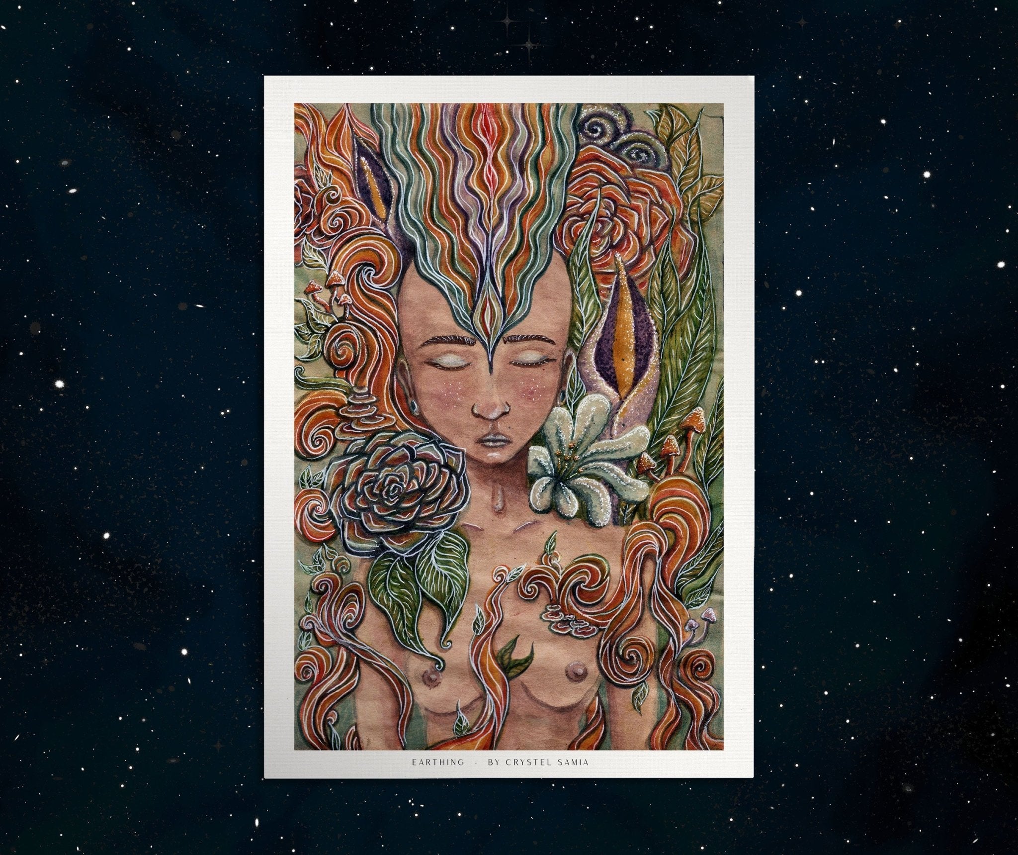 Earthing: Limited Prints from Original Hand - Painted watercolor on Paper | Canvas Paper Print - Crystel Samia Universe - Art Print - 