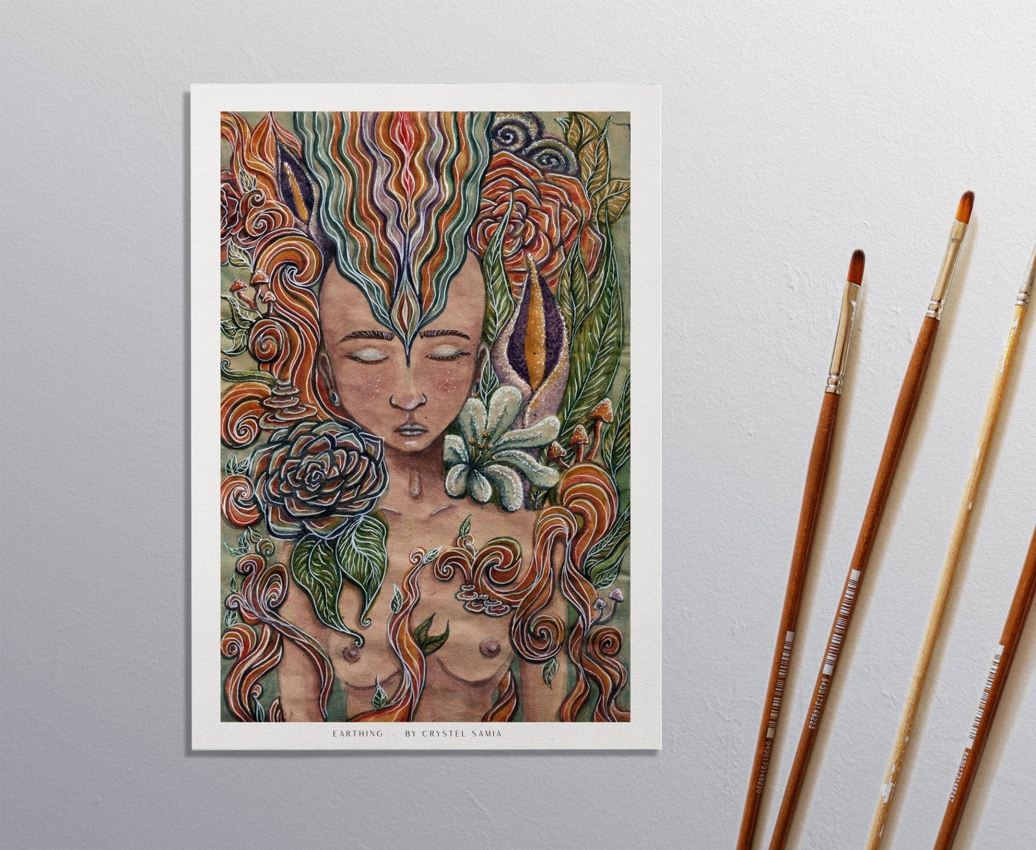 Earthing: Limited Prints from Original Hand - Painted watercolor on Paper | Canvas Paper Print - Crystel Samia Universe - Art Print - 