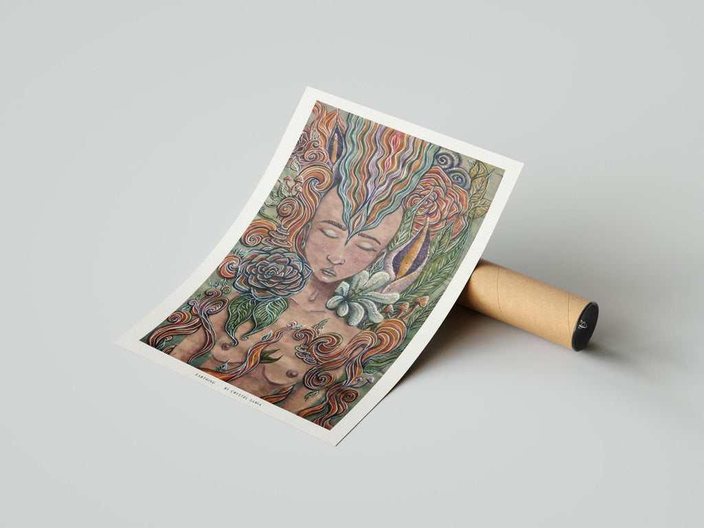 Earthing: Limited Prints from Original Hand - Painted watercolor on Paper | Canvas Paper Print - Crystel Samia Universe - Art Print - 