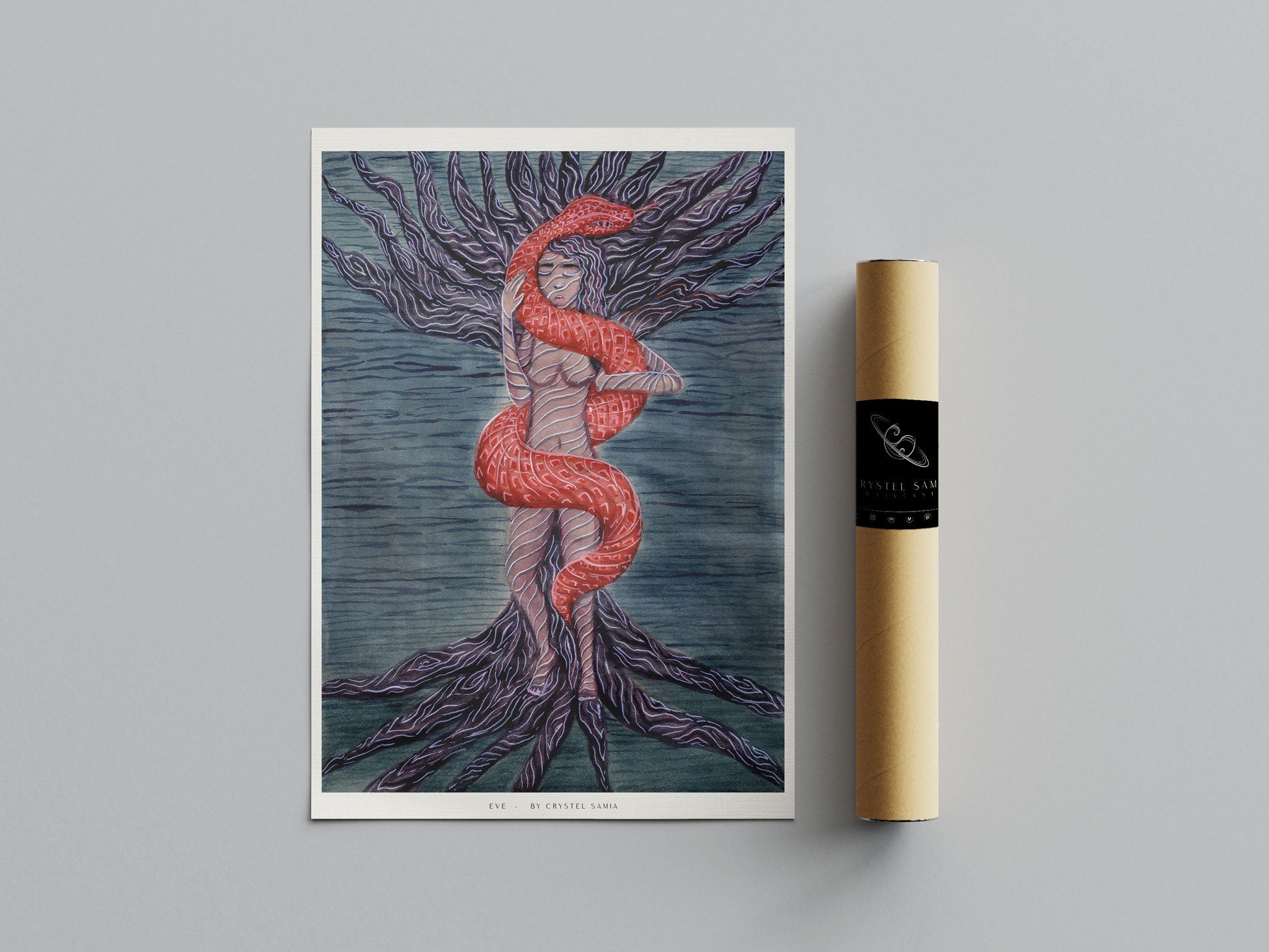 EVE - Limited Prints from Original Hand - Painted Acrylic Ink on Recycled Paper - Crystel Samia Universe - Art Print - 