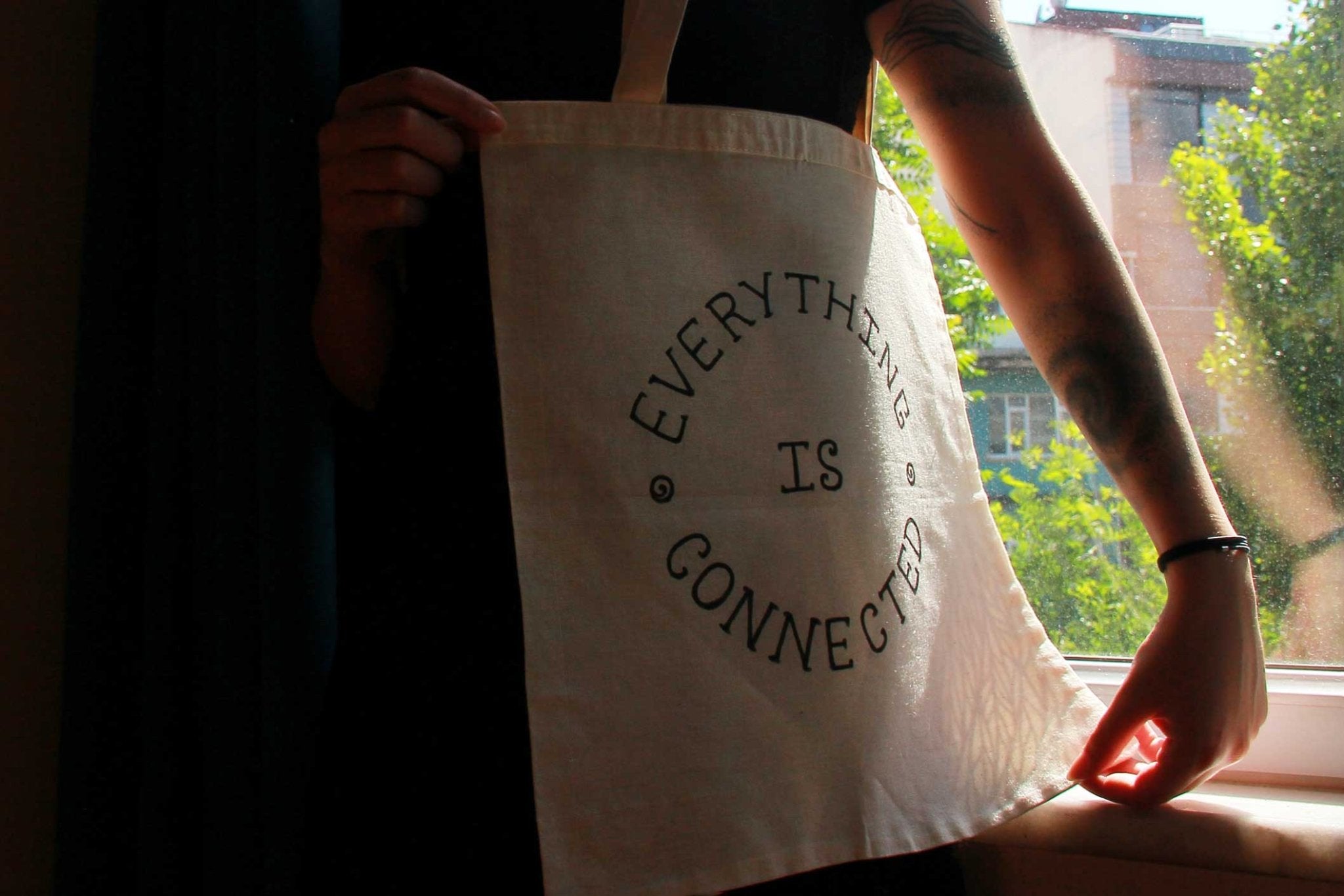 Everything is Connected | Hand Painted Linen Tote Bag | 100% Cotton - Crystel Samia Universe - Linen Tote Bag - 