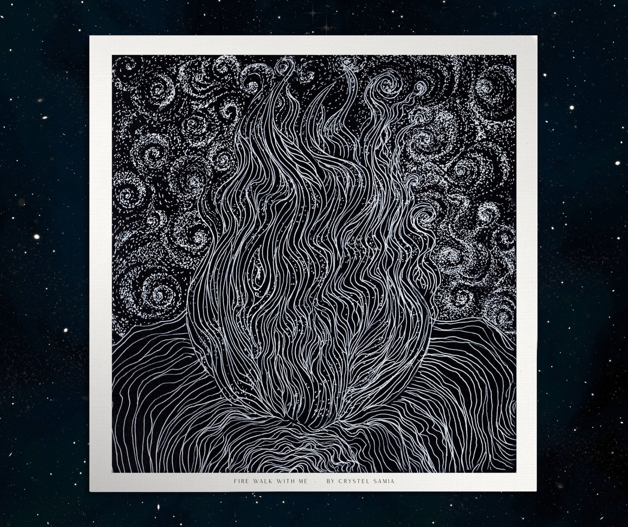 Fire Walk With Me - Limited Print from Original Hand Painted Black & White Line Art and Dot Work | Signed and Numbered - Crystel Samia Universe - Black & White Line Art and Dot Work - 