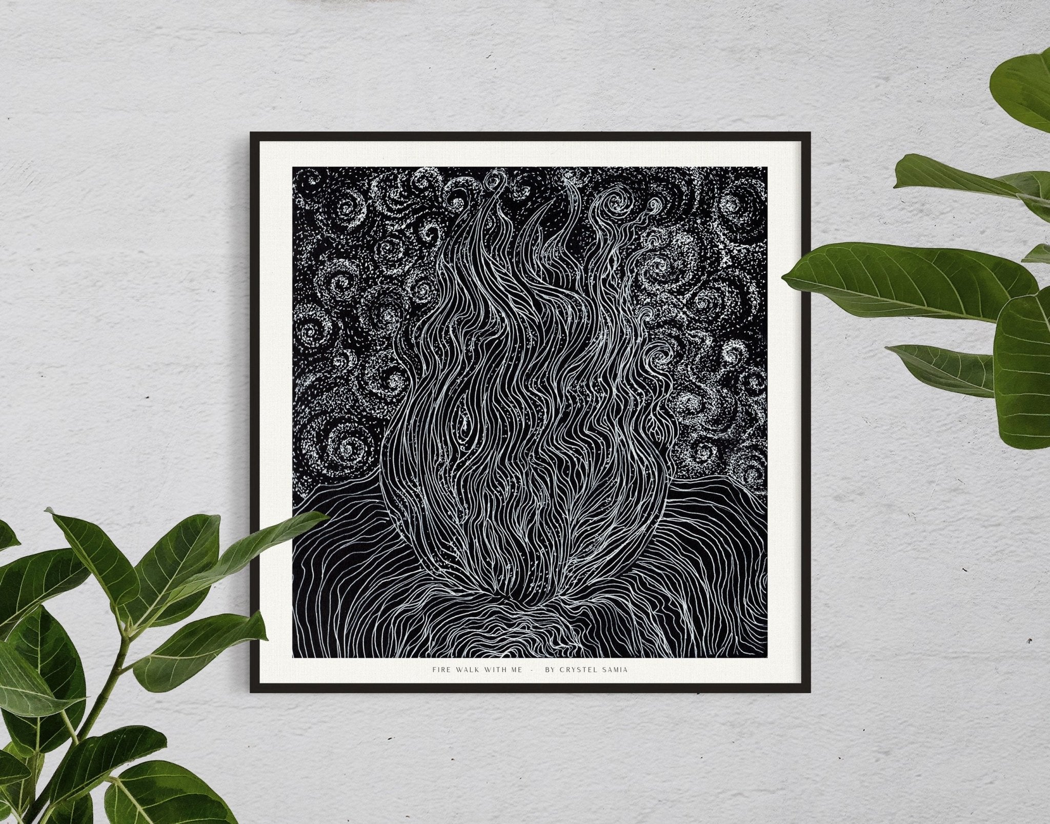 Fire Walk With Me - Limited Print from Original Hand Painted Black & White Line Art and Dot Work | Signed and Numbered - Crystel Samia Universe - Black & White Line Art and Dot Work - 