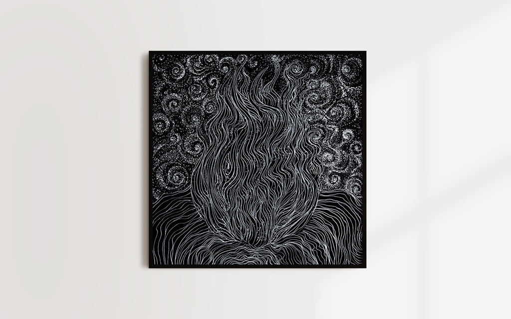 Fire Walk With Me - Limited Print from Original Hand Painted Black & White Line Art and Dot Work | Signed and Numbered - Crystel Samia Universe - Black & White Line Art and Dot Work - 