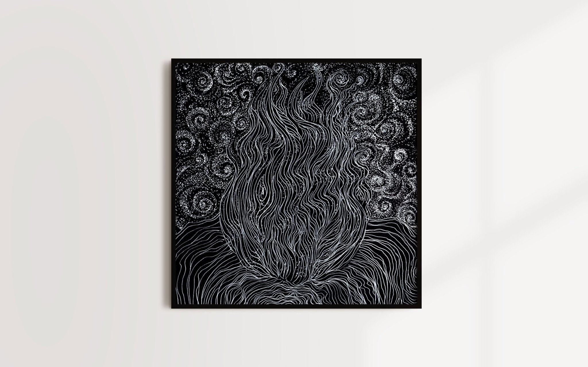 Fire Walk With Me - Limited Print from Original Hand Painted Black & White Line Art and Dot Work | Signed and Numbered - Crystel Samia Universe - Black & White Line Art and Dot Work - 