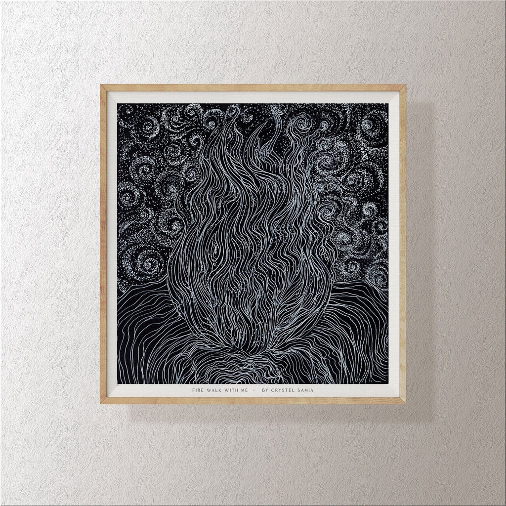Fire Walk With Me - Limited Print from Original Hand Painted Black & White Line Art and Dot Work | Signed and Numbered - Crystel Samia Universe - Black & White Line Art and Dot Work - 